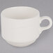 A white Libbey Savoy flint porcelain cup with a handle.