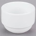 A white Libbey stackable bouillon bowl on a gray surface.