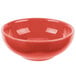 A red Libbey Cantina salsa bowl with a white background.
