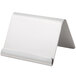 A white metal Tablecraft tabletop card holder stand.