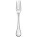 A stainless steel utility/dessert fork with a Baroque design on the handle.