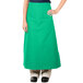 A woman wearing a green Intedge bistro apron with two pockets.