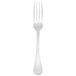 A Libbey stainless steel dinner fork with a white handle on a white background.
