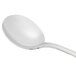 A Libbey stainless steel soup spoon with a silver handle.