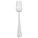 A silver fork with a white handle on a white background.