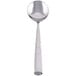 A Libbey stainless steel bouillon spoon with a silver handle and bowl.