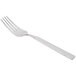 A stainless steel Libbey dessert fork with a silver handle on a white background.