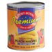 A #10 can of peach halves in light syrup with a label.