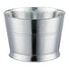 A silver metal round bucket.