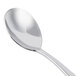 A close-up of a Libbey Contempra stainless steel bouillon spoon with a silver handle.