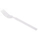 A silver Libbey Madison dinner fork with a white background.