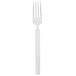 A Libbey Madison stainless steel dinner fork with a white handle.