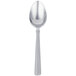 A silver teaspoon with a white handle.