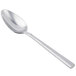 A close-up of a Libbey Cimarron stainless steel teaspoon with a silver handle.