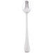A silver Libbey Classic Rim II Iced Tea Spoon with a white handle.