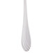A close-up of a Libbey Neptune stainless steel dessert fork with a white background.