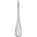 A close-up of a Libbey stainless steel bouillon spoon with a curved design on a white background.