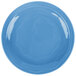 A close-up of a blue Libbey Cantina porcelain plate with wavy lines.
