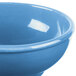 A close up of a blue Libbey Cantina oatmeal bowl with uncarved detailing.