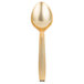 A close up of a Fineline gold serving spoon with a handle.