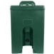A green plastic Cambro soup carrier with a handle.