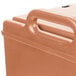 A beige Cambro insulated soup carrier with handles.