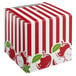 A white Baker's Mark candy apple box with red and white stripes and apples on it.