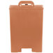 A beige plastic Cambro insulated soup carrier with a handle.