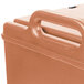 A beige Cambro insulated soup carrier with handles.