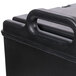 A black plastic Cambro insulated soup carrier with a handle.