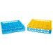 A yellow plastic tray with 25 compartments and 3 extenders.