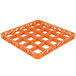 An orange plastic Carlisle glass rack extender with a grid pattern.