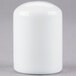 A white cylindrical Libbey porcelain salt shaker with a white cap.