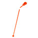 An orange plastic stirrer with a round head and handle.