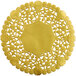 A gold doily with a circular lace pattern.