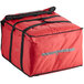 A red ServIt insulated pizza delivery bag with black straps.