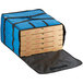 A blue Choice insulated bag with pizza boxes inside.