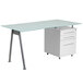 Flash Furniture NAN-WK-021-GG White Tempered Glass Desk with 3 Drawer Pedestal - 59" x 32" x 30" Main Thumbnail 1