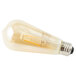 A Satco ST19 LED light bulb with a transparent amber glass and filament inside.