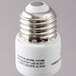 A close-up of a Satco cool white mini spiral compact fluorescent light bulb with a silver cap.