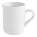 An Acopa Bright White stoneware mug with a handle on a white background.