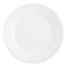 A close-up of an Acopa bright white stoneware plate with a wide rolled edge.