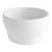 A white Acopa stoneware bouillon cup with a curved edge on a white background.