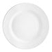 An Acopa bright white stoneware plate with a wide, round edge and white border.