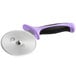 A Mercer Culinary Millennia pizza cutter with a purple and black handle.