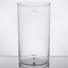 A clear polycarbonate beverage container with a lid on it.