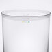 A close up of a clear polycarbonate beverage container with a clear rim.