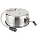 A silver metal Carnival King 8 oz. popcorn kettle with a cable attached.