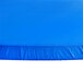 A blue plastic round tablecloth with white elastic edges.