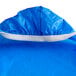A blue plastic tablecloth with white elastic.